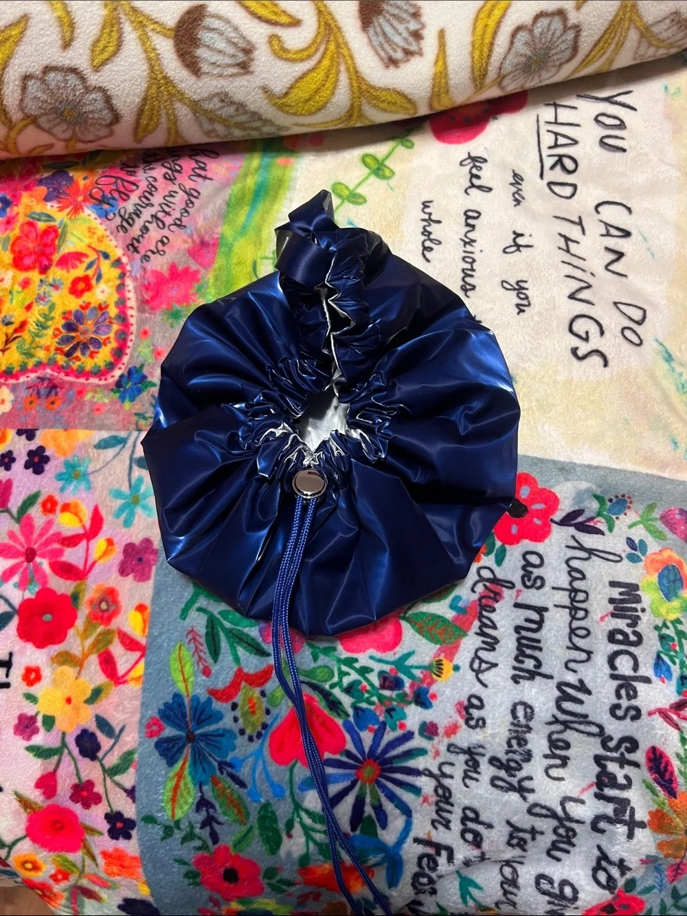 ELF Navy Blue and Silver Satin Makeup Pouch